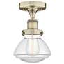 Olean 6.5" Wide Antique Brass Semi.Flush Mount With Clear Glass Shade