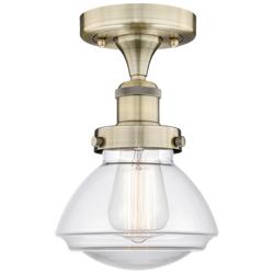 Olean 6.5" Wide Antique Brass Semi.Flush Mount With Clear Glass Shade