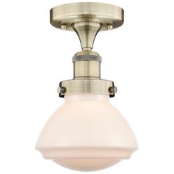 Olean 6.5" Wide Antique Brass Semi.Flush Mount With Matte White Glass