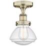 Olean 6.5" Wide Antique Brass Semi.Flush Mount With Seedy Glass Shade