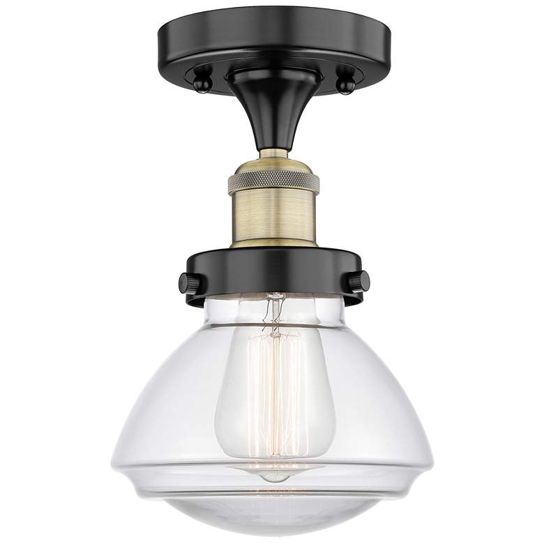 Image 1 Olean 6.5" Wide Black Antique Brass Semi.Flush Mount With Clear Glass