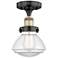 Olean 6.5" Wide Black Antique Brass Semi.Flush Mount With Clear Glass