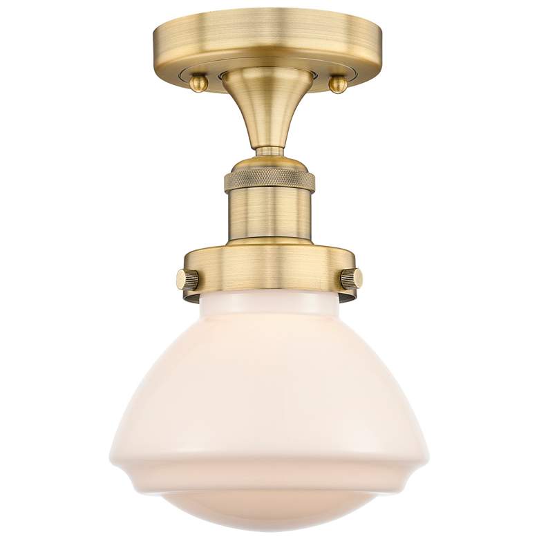 Image 1 Olean 6.5" Wide Brushed Brass Semi.Flush Mount With Matte White Glass