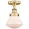 Olean 6.5" Wide Brushed Brass Semi.Flush Mount With Matte White Glass