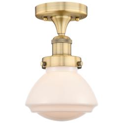 Olean 6.5" Wide Brushed Brass Semi.Flush Mount With Matte White Glass