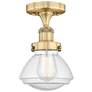 Olean 6.5" Wide Brushed Brass Semi.Flush Mount With Seedy Glass Shade
