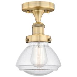 Olean 6.5" Wide Brushed Brass Semi.Flush Mount With Seedy Glass Shade