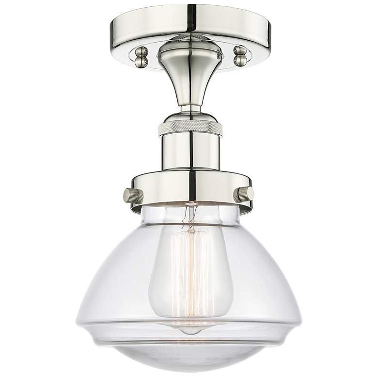 Image 1 Olean 6.5" Wide Polished Nickel Semi.Flush Mount With Clear Glass Shad
