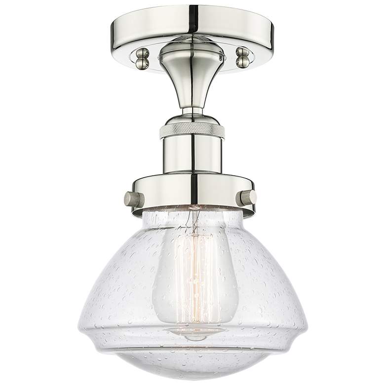 Image 1 Olean 6.5" Wide Polished Nickel Semi.Flush Mount With Seedy Glass Shad