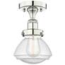 Olean 6.5" Wide Polished Nickel Semi.Flush Mount With Seedy Glass Shad