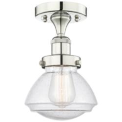Olean 6.5" Wide Polished Nickel Semi.Flush Mount With Seedy Glass Shad