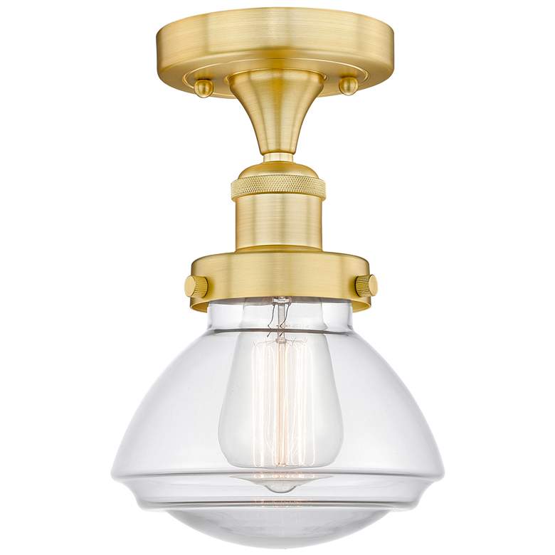 Image 1 Olean 6.5" Wide Satin Gold Semi.Flush Mount With Clear Glass Shade