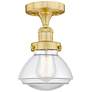 Olean 6.5" Wide Satin Gold Semi.Flush Mount With Clear Glass Shade