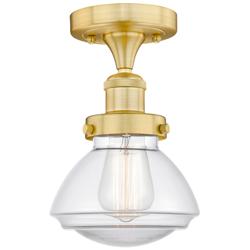 Olean 6.5" Wide Satin Gold Semi.Flush Mount With Clear Glass Shade