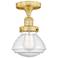 Olean 6.5" Wide Satin Gold Semi.Flush Mount With Seedy Glass Shade