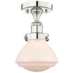 Olean 6.5"W Polished Nickel Semi.Flush Mount With Matte White Glass Sh