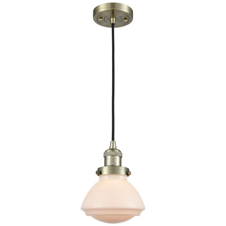 Image 1 Olean 6.75" Wide Antique Brass Corded Mini Pendant w/ Matte White Shad