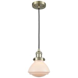 Olean 6.75" Wide Antique Brass Corded Mini Pendant w/ Matte White Shad