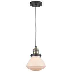 Olean 6.75" Wide Black Brass Corded Mini Pendant w/ Matte White Shade
