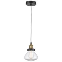 Olean 6.75&quot; Wide Black Brass Corded Mini Pendant With Clear Shade