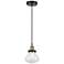 Olean 6.75" Wide Black Brass Corded Mini Pendant With Seedy Shade