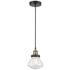 Olean 6.75" Wide Black Brass Corded Mini Pendant With Seedy Shade