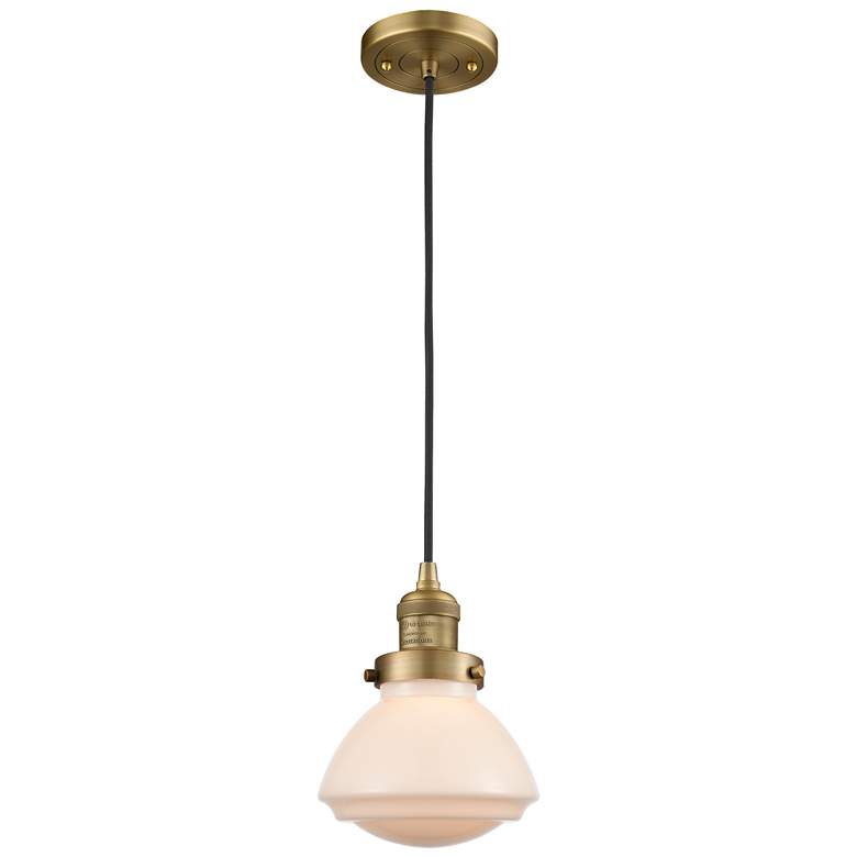Image 1 Olean 6.75" Wide Brushed Brass Corded Mini Pendant w/ Matte White Shad