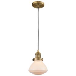 Olean 6.75" Wide Brushed Brass Corded Mini Pendant w/ Matte White Shad