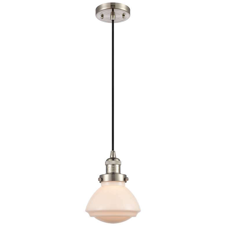Image 1 Olean 6.75" Wide Brushed Satin Nickel Corded Mini Pendant w/ White Sha