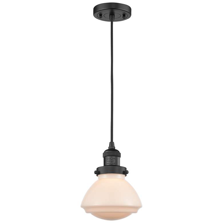 Image 1 Olean 6.75" Wide Matte Black Corded Mini Pendant w/ Matte White Shade