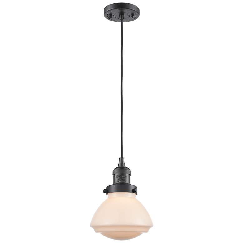 Image 1 Olean 6.75" Wide Oil Rubbed Bronze Corded Mini Pendant w/ Matte White
