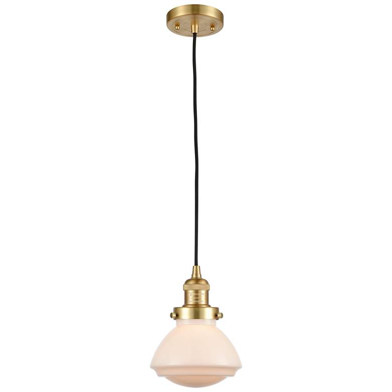 Image 1 Olean 6.75" Wide Satin Gold Corded Mini Pendant w/ Matte White Shade