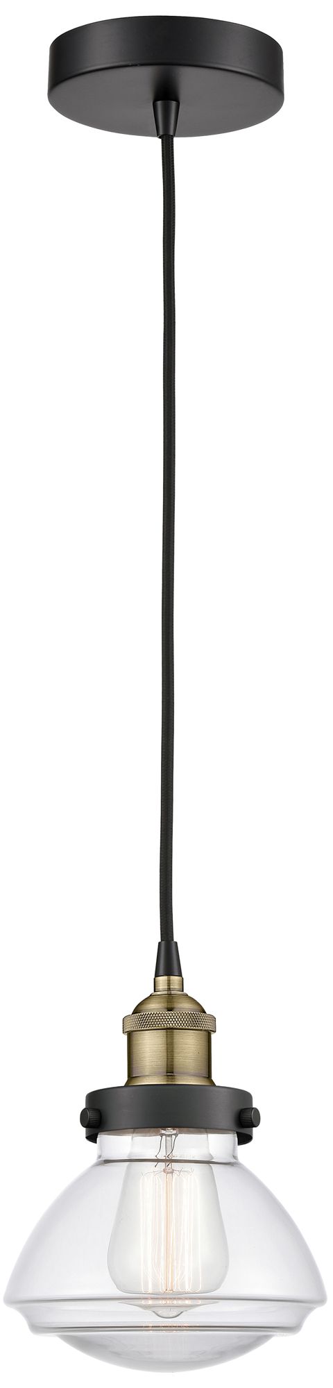 Olean 6 3/4"W Black and Brass Mini Pendant w/ Clear Glass