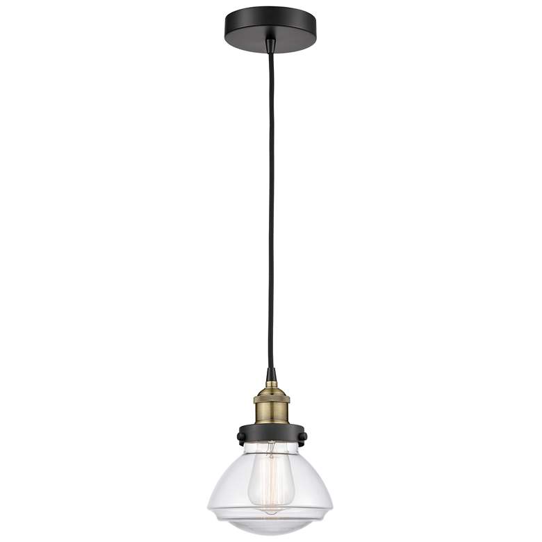 Image 1 Olean 6 3/4"W Black and Brass Mini Pendant w/ Clear Glass