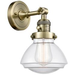Olean 7.75" High Antique Brass Sconce w/ Clear Shade