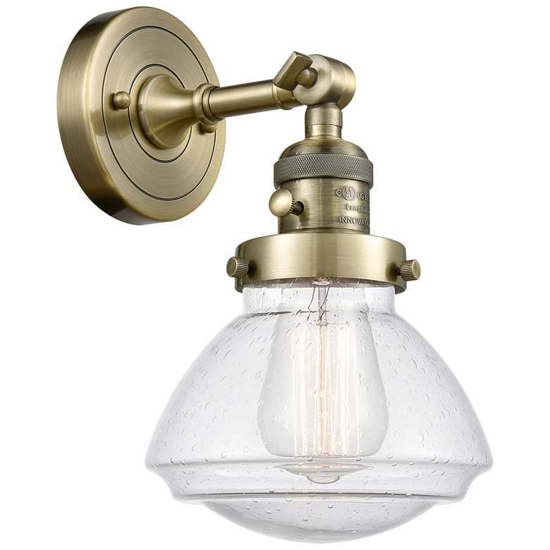 Image 1 Olean 7.75" High Antique Brass Sconce w/ Seedy Shade