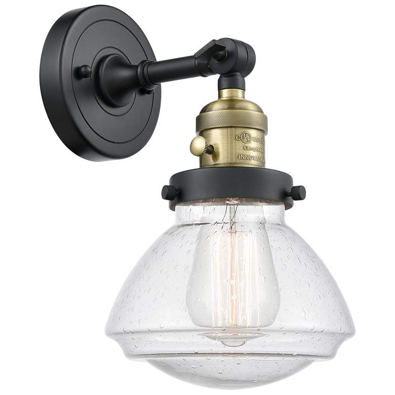 Image 1 Olean 7.75" High Black Brass Sconce w/ Seedy Shade