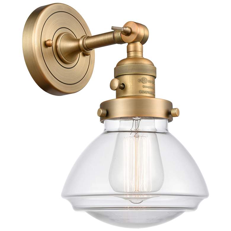 Image 1 Olean 7.75" High Brushed Brass Sconce w/ Clear Shade