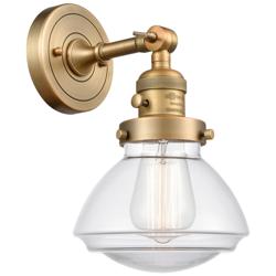 Olean 7.75" High Brushed Brass Sconce w/ Clear Shade