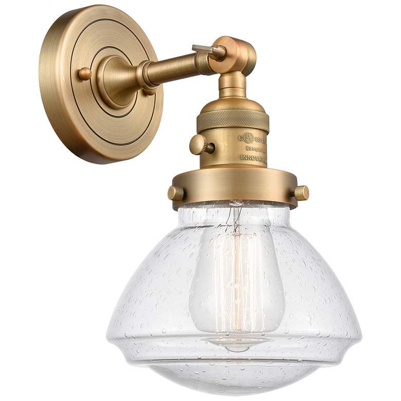 Image 1 Olean 7.75" High Brushed Brass Sconce w/ Seedy Shade