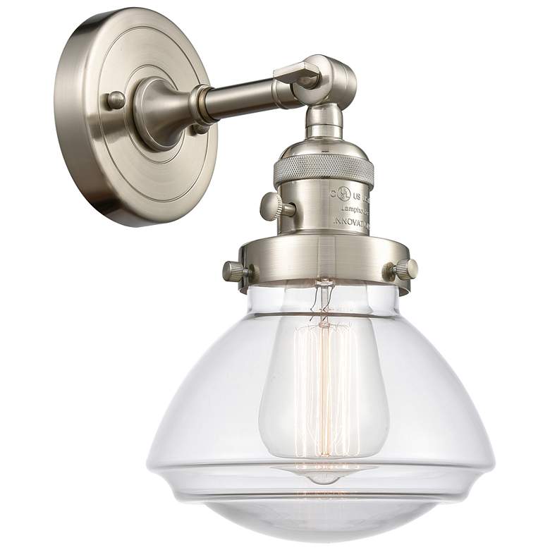 Image 1 Olean 7.75" High Brushed Satin Nickel Sconce w/ Clear Shade