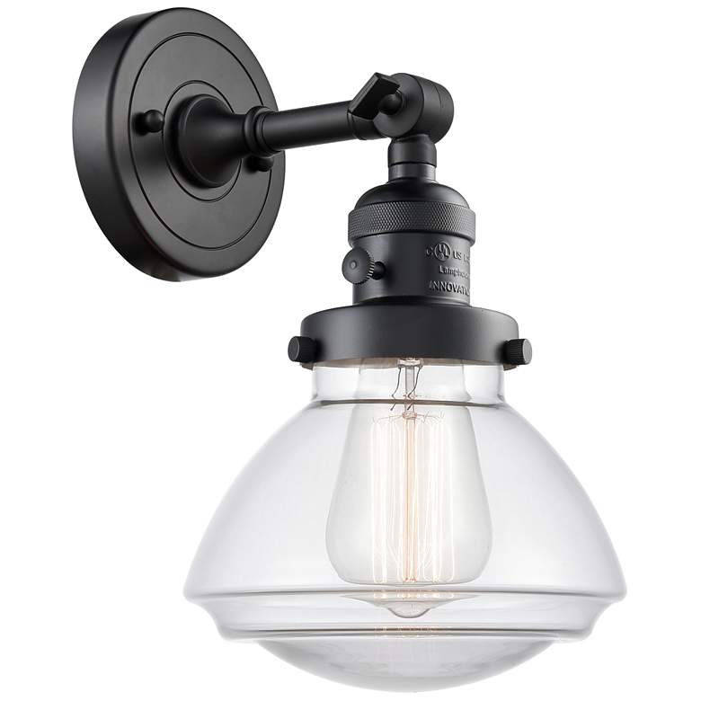 Image 1 Olean 7.75" High Matte Black Sconce w/ Clear Shade