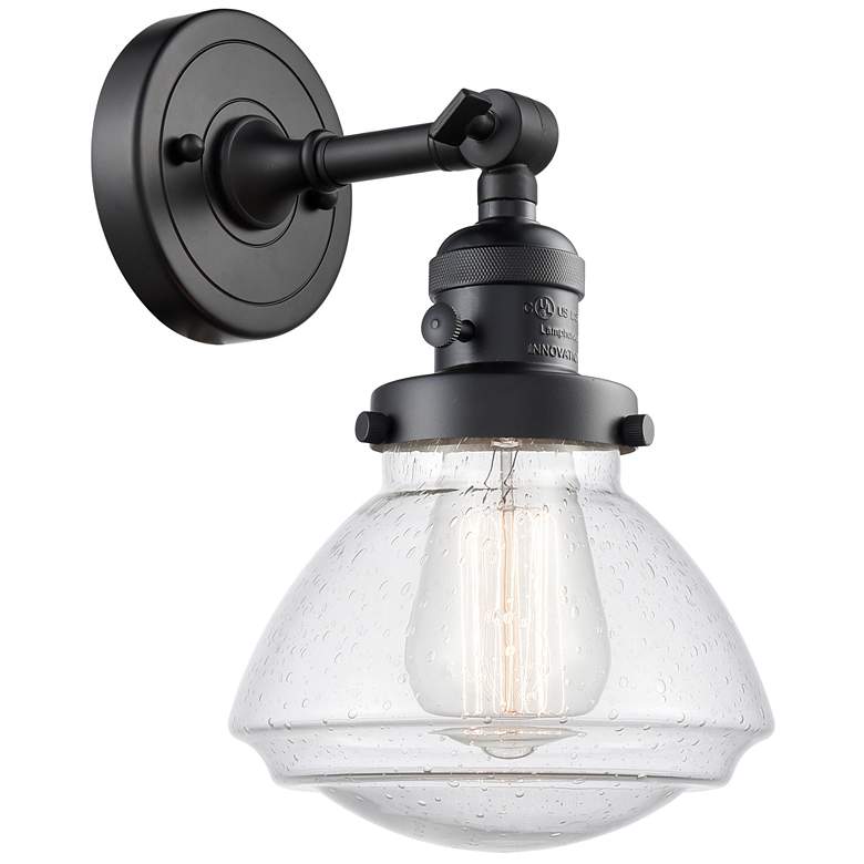 Image 1 Olean 7.75" High Matte Black Sconce w/ Seedy Shade
