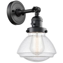 Olean 7.75" High Matte Black Sconce w/ Seedy Shade