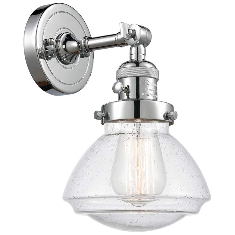 Image 1 Olean 7.75" High Polished Chrome Sconce w/ Seedy Shade