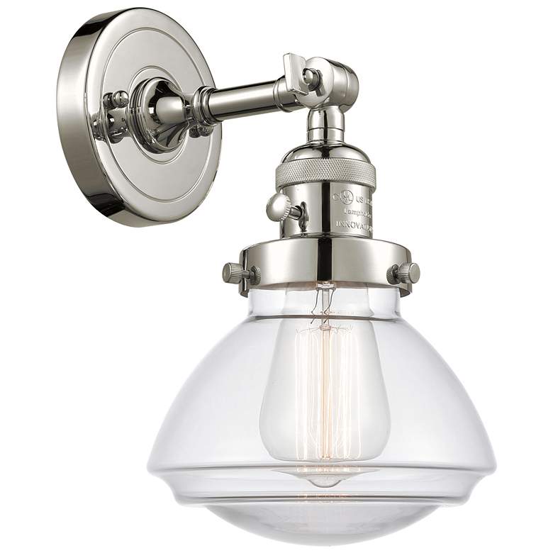 Image 1 Olean 7.75" High Polished Nickel Sconce w/ Clear Shade