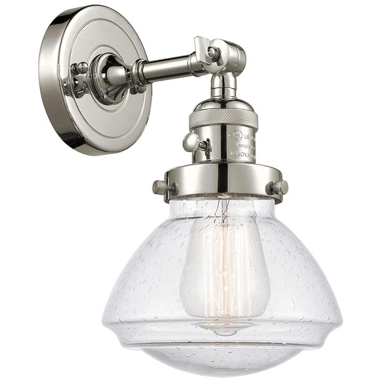 Image 1 Olean 7.75" High Polished Nickel Sconce w/ Seedy Shade