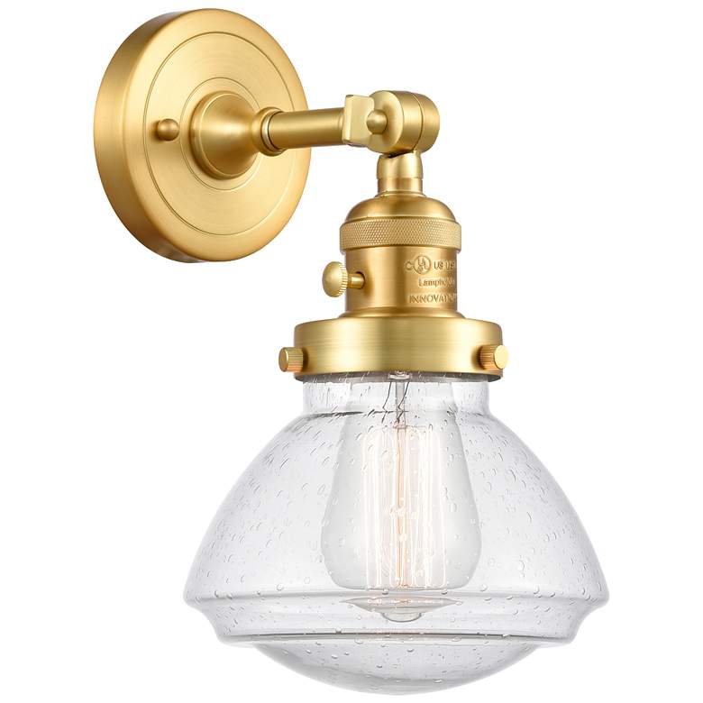 Image 1 Olean 7.75" High Satin Gold Sconce w/ Seedy Shade