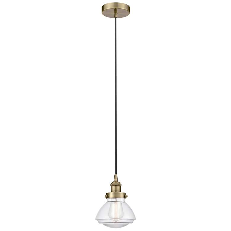 Image 1 Olean 7 inch Antique Brass Mini Pendant w/ Clear Shade