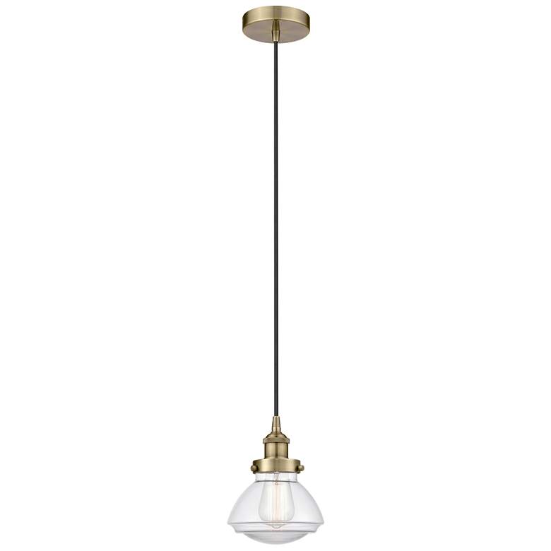 Image 1 Olean 7" Antique Brass Mini Pendant w/ Clear Shade